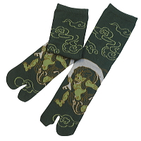 お祭り！和柄足袋ソックス！クルー丈！風神　緑